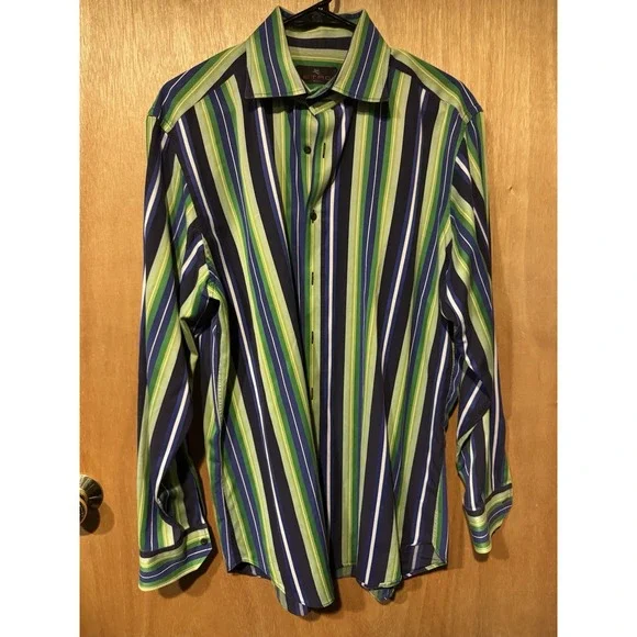 Etro Milano Button Down Shirt Long Sleeve Striped Sz 43 - Picture 1 of 4